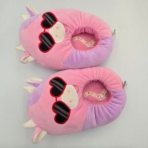 Squishmallows Cool Cow‎ Plush Slippers Youth L 8/9 Pink Purple Heart Sunglasses